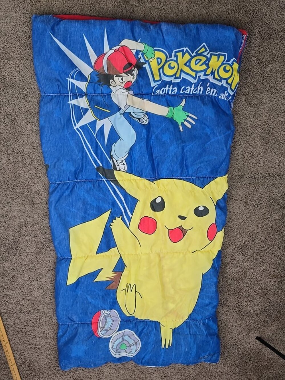 Vintage 1998 Nintendo Pokémon Pikachu & Ash Child Size Sleeping Bag